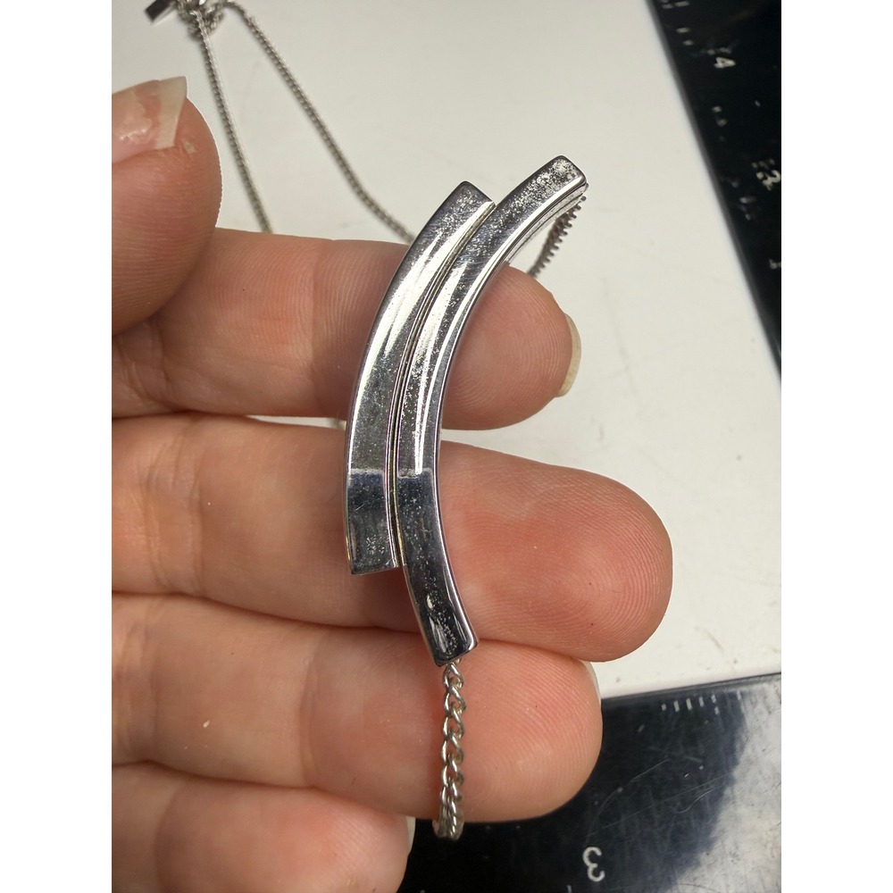 Emmons Silver Tone Double Curved Hollow Tube Slide Pendant Necklace 16" Signed